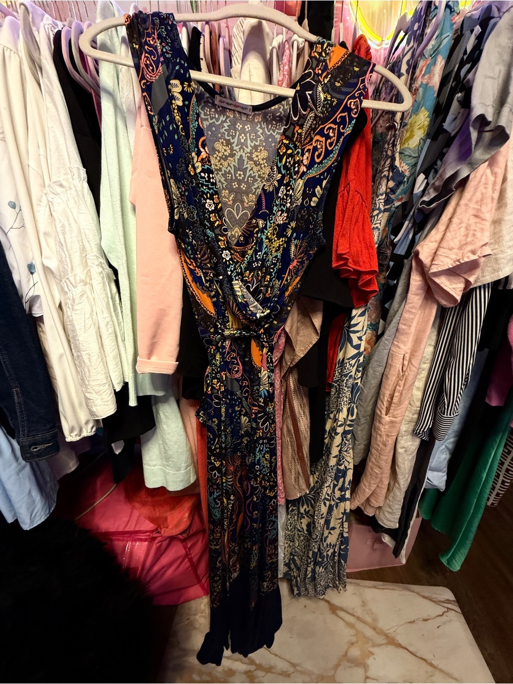 Sleeveless Navy Blue Paisley Maxi Dress - Picture 7 of 7